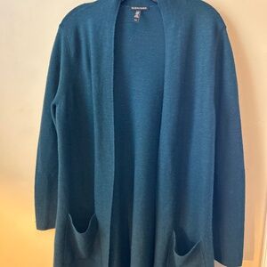 Eileen Fisher light wool teal open cardigan